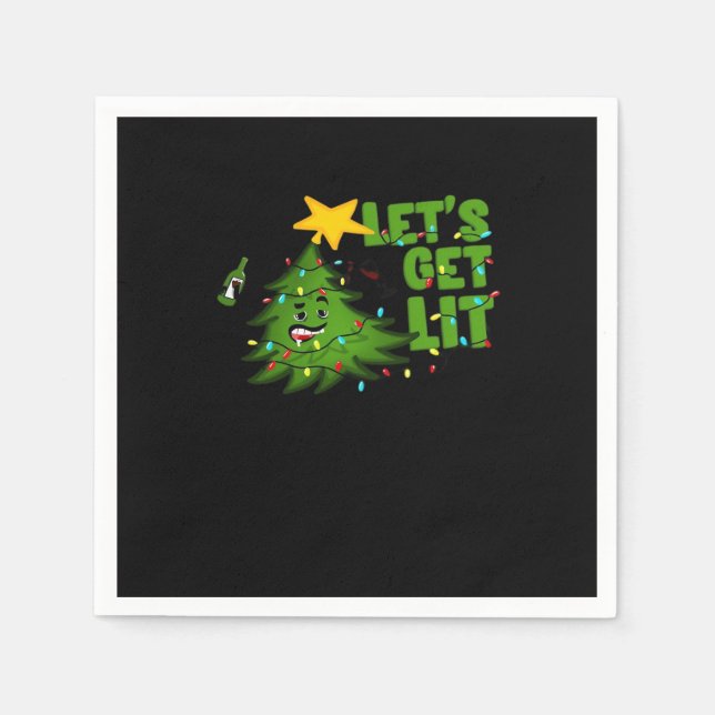 Let's Get Lit Tipsy Christmas Tree Funny Essential Napkins (Front)