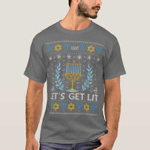 Let's Get Lit Ugly Hanukkah Jew Menorah Jewish Cha T-Shirt