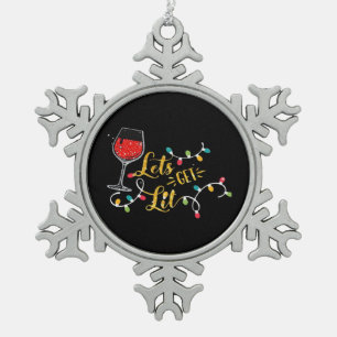 Let's Get Lit Wine Glasses Christmas Lights Drinki Snowflake Pewter Christmas Ornament