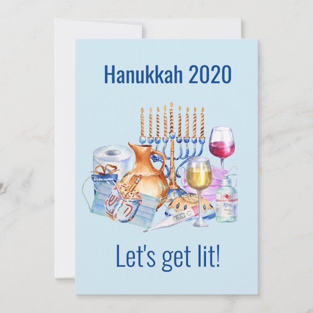Let's Get Lit Wine Lover Hanukkah 2020 Holiday Card (Front)