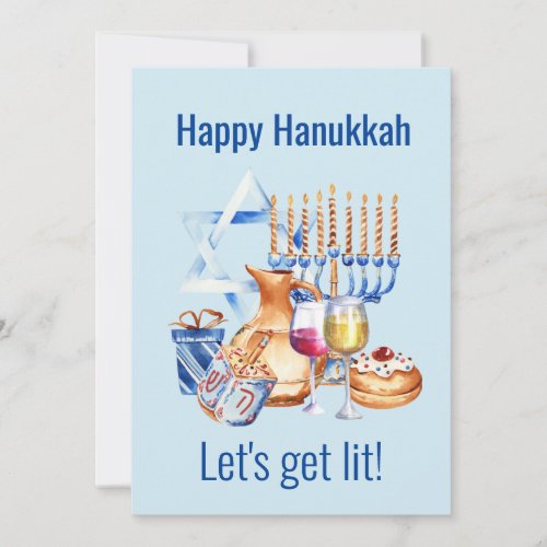 Lets Get Lit Wine Lover Hanukkah  Holiday Card