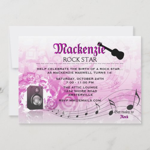 Let's Get Loud Pink- Birthday Party Invitation