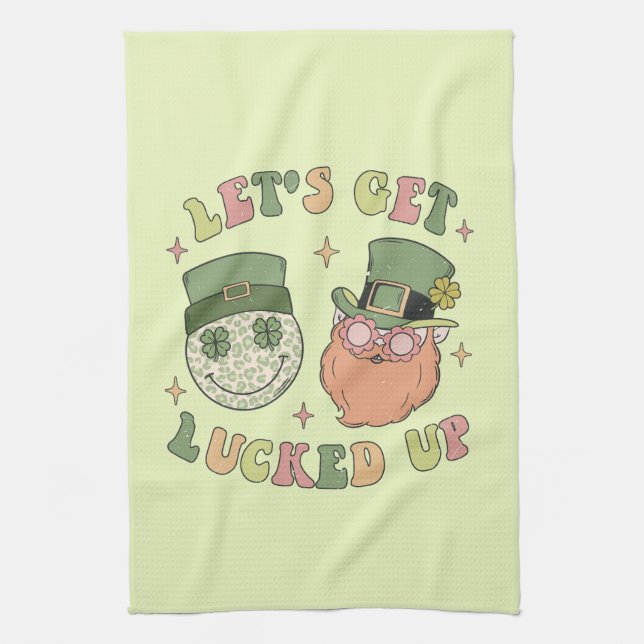 Let's Get Lucked Up - Funny Leprechaun Clover Kitchen Towel (Vertical)