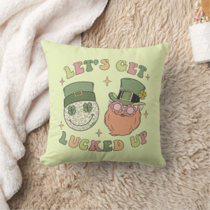 Let's Get Lucked Up - Funny Leprechaun Clover Throw Pillow