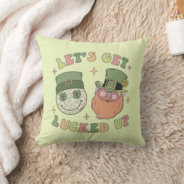 Let's Get Lucked Up - Funny Leprechaun Clover Throw Pillow (Blanket)