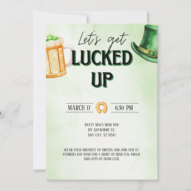 Let's get Lucked Up St. Patrick's Day Invitation (Front)