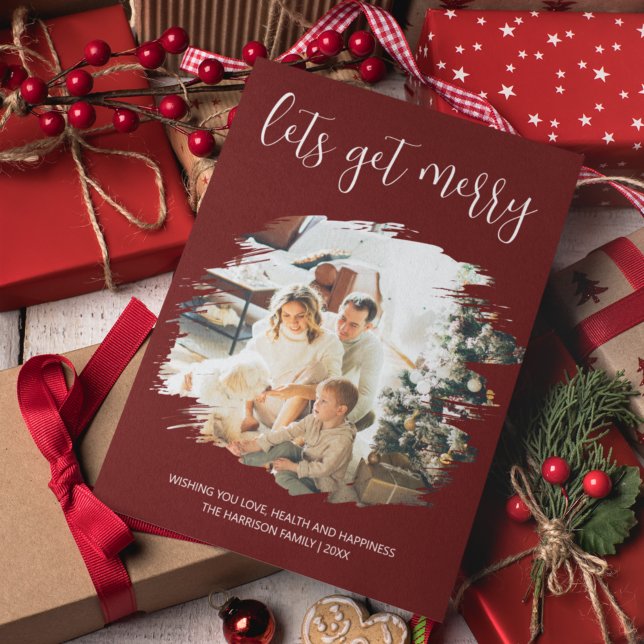 Lets Get Merry | Brushed Effect Photo Christmas Holiday Card (Creator Uploaded)