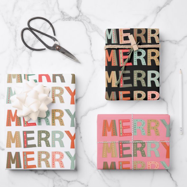Let's get Merry decorative funky fonts Christmas Wrapping Paper Sheets (Front)