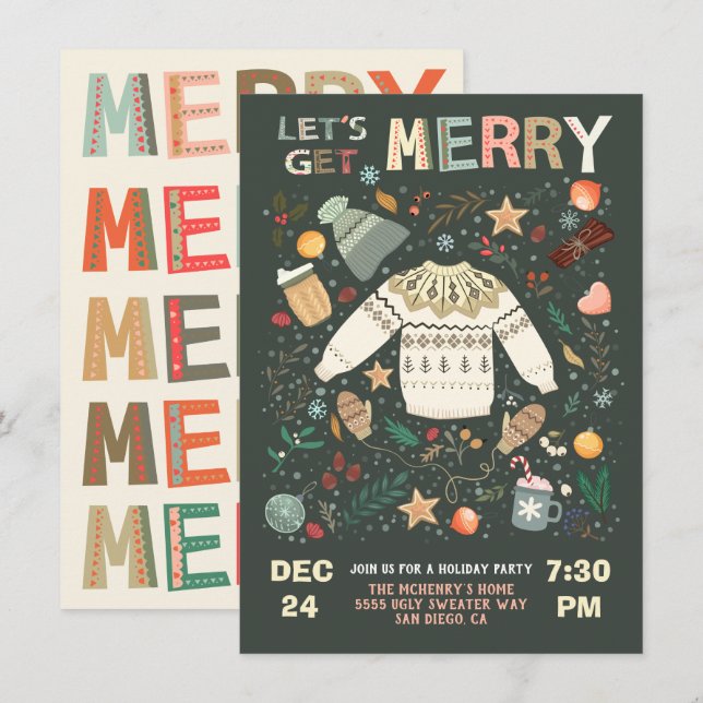 Let's Get Merry Holiday Christmas Party Sweate Invitation (Front/Back)