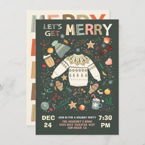 Lets Get Merry Holiday Christmas Party Sweate Invitation