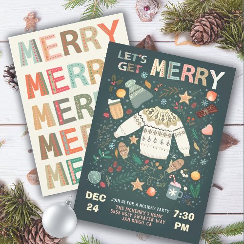 Lets Get Merry Holiday Christmas Party Sweater In Invitation