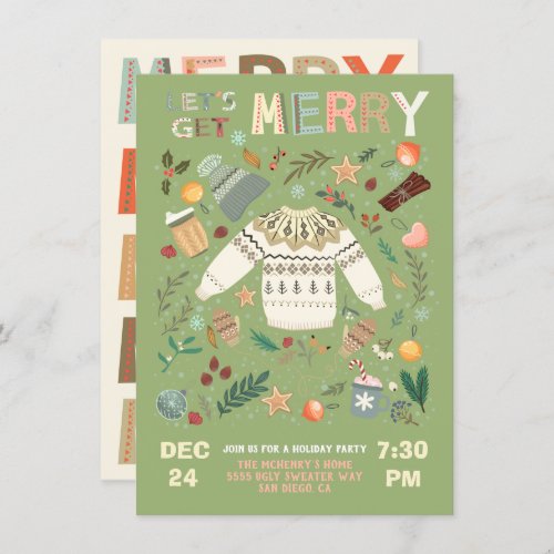 Lets Get Merry Holiday Christmas Party Sweater Invitation