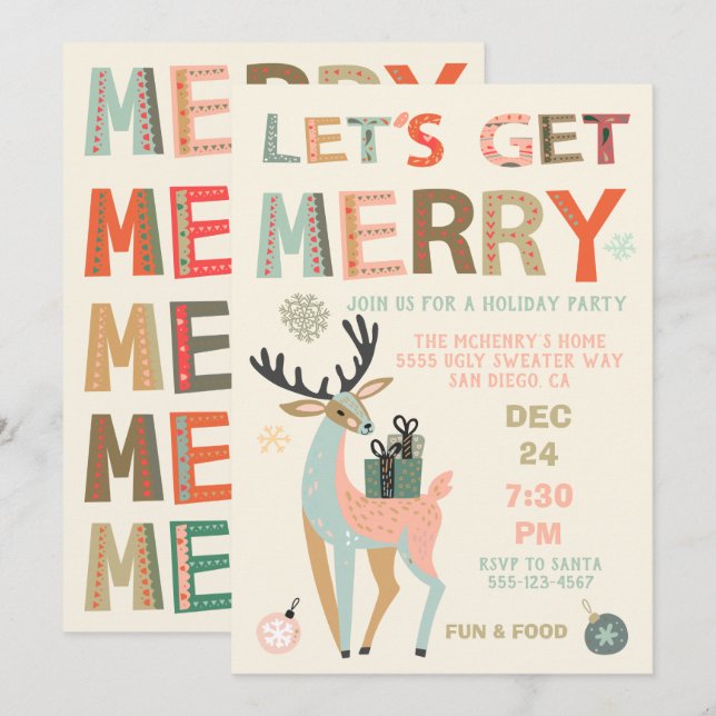 Let's Get Merry Holiday Christmas Party Sweater Invitation (Front/Back)