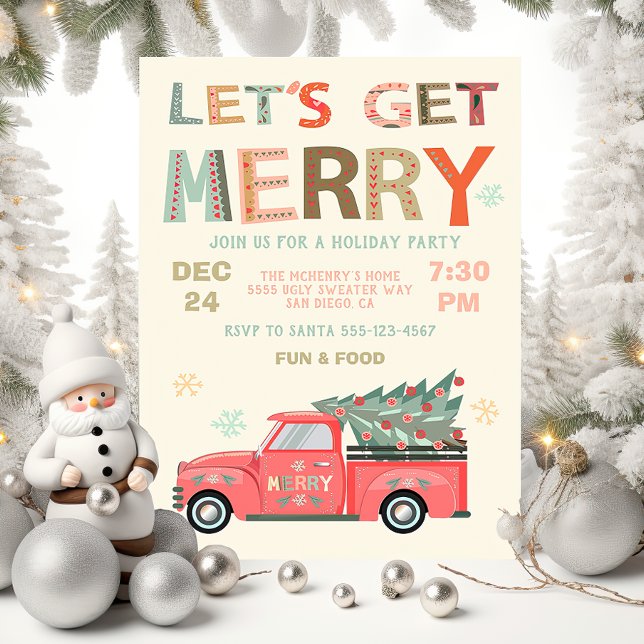 Let's Get Merry Holiday Christmas Truck Tree Invitation (Creator Uploaded)