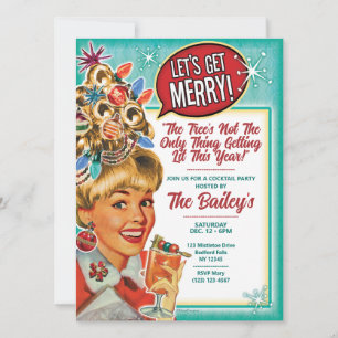 Let's Get Merry - Retro Christmas Party Invitation