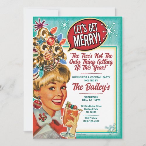 Lets Get Merry _ Retro Christmas Party Invitation