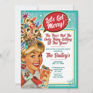 Let's Get Merry - Retro Christmas Party Invitation