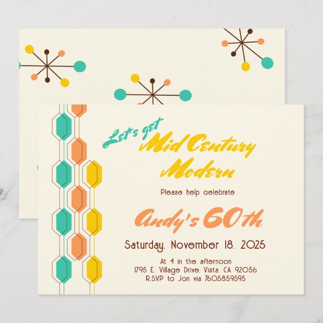 Let's Get Mid Century Modern Birthday Retro Groovy Invitation (Front/Back)