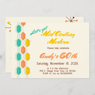Let's Get Mid Century Modern Birthday Retro Groovy Invitation