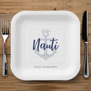 Let's Get Nauti Anchor Blue Bachelorette Party Paper Plates