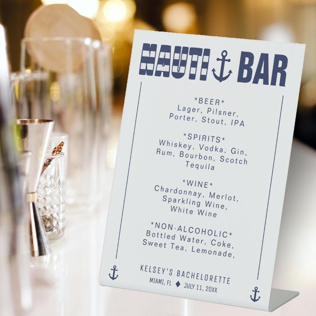 Let's Get Nauti Bar Menu Bachelorette Party  Pedestal Sign (Let's Get Nauti Bachelorette Party Bar Drinks Pedestal Sign
)