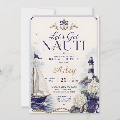 Let's Get Nauti Nautical Coastal Bridal Shower Invitation