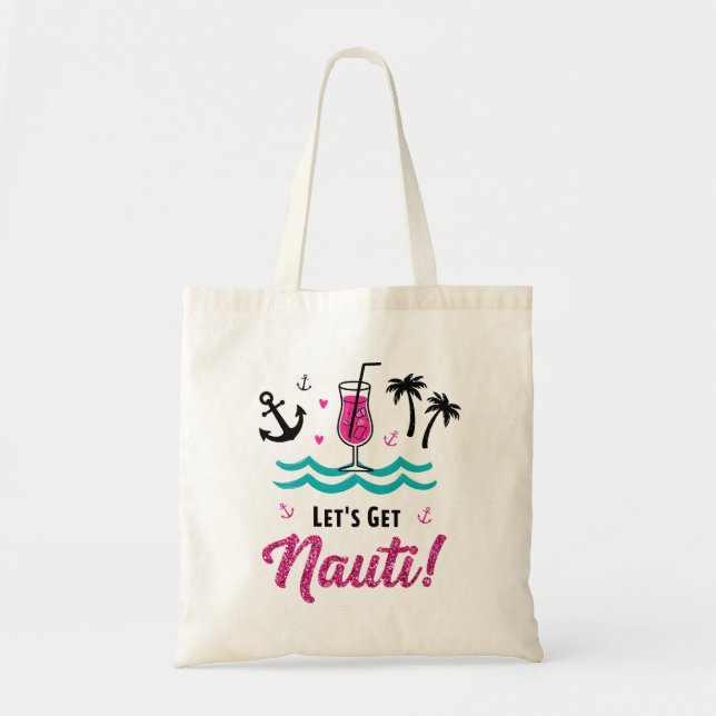 Let's Get Nauti! Pink Glitter Nautical  Tote Bag (Front)