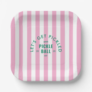 Let's Get Pickled Après Pickle Ball Pink Stripe Paper Plates
