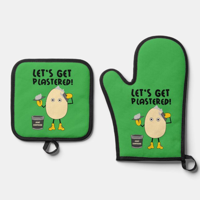 Let's Get Plastered  Oven Mitt & Pot Holder Set (Front)