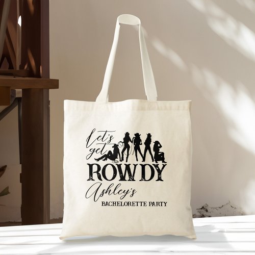 Lets get rowdy cowgirl bachelorette party tote bag