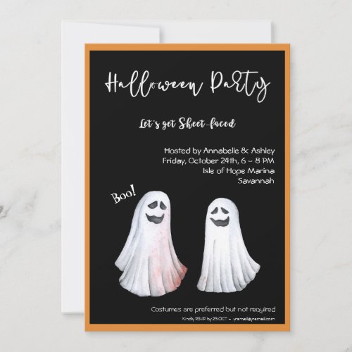 Lets Get Sheet_Faced a Halloween Party Invitation