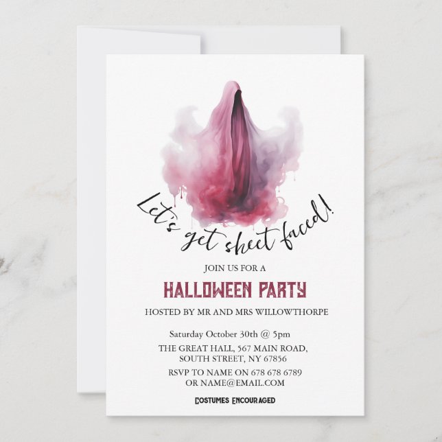 Let's Get Sheet Faced Adult Halloween Party Ghost Invitation (Front)