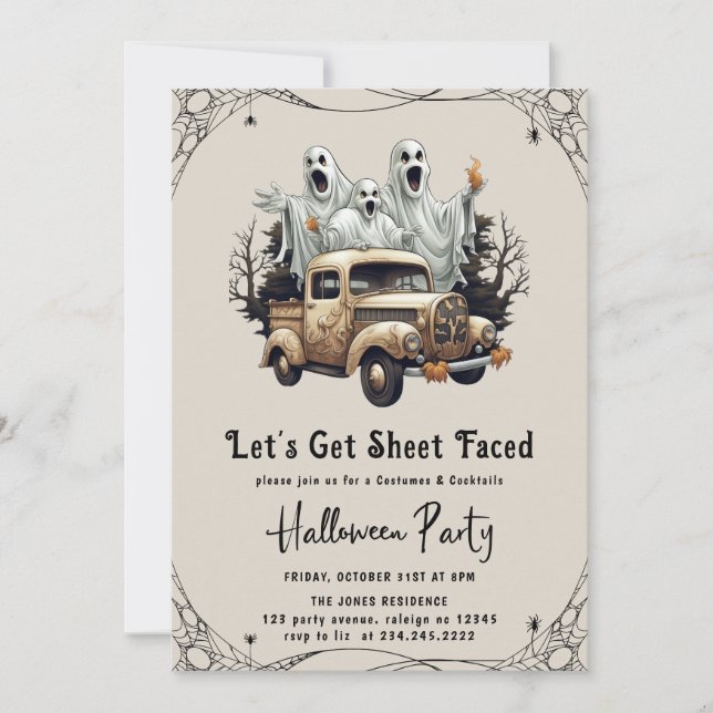 Let's Get Sheet Faced Adult Halloween Party Invita Invitation (Front)