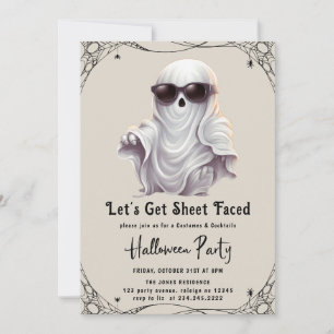 Let's Get Sheet Faced Adult Halloween Party Invita Invitation