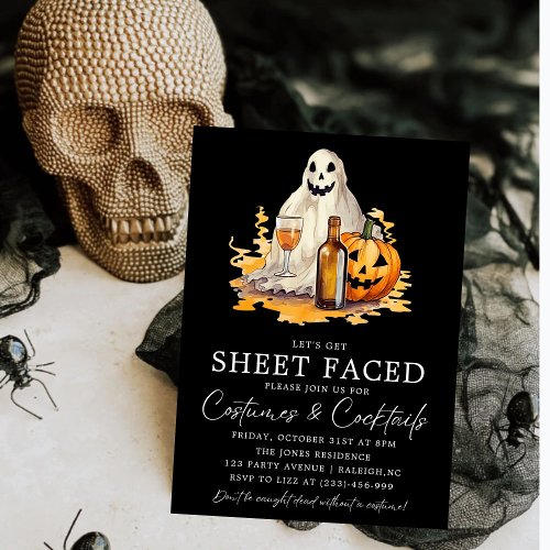 Lets Get Sheet Faced Adult Halloween Party Invitation