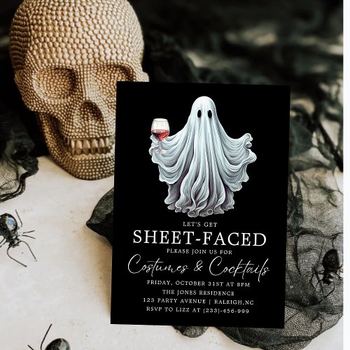 Lets Get Sheet Faced Adult Halloween Party Invitation