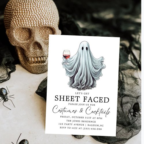 Lets Get Sheet Faced Adult Halloween Party Invitation