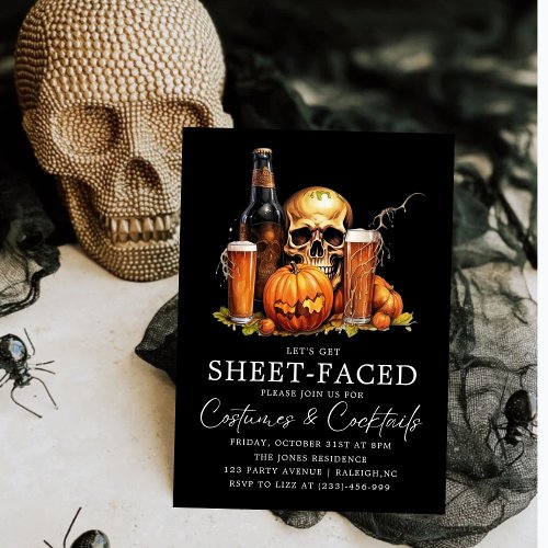 Lets Get Sheet Faced Adult Halloween Party Invitation