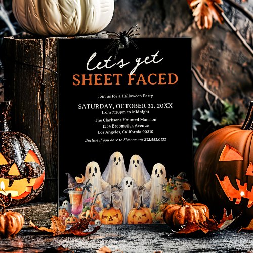 Lets Get Sheet Faced Adult Halloween Party Invitation