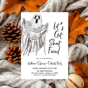 Lets Get Sheet Faced Adult Halloween Party Invitation