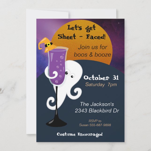 Let's Get Sheet Faced Cocktail Halloween Party Invitation (Front)