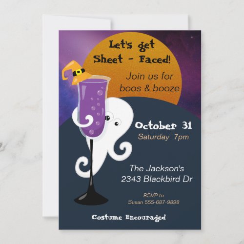 Lets Get Sheet Faced Cocktail Halloween Party Invitation