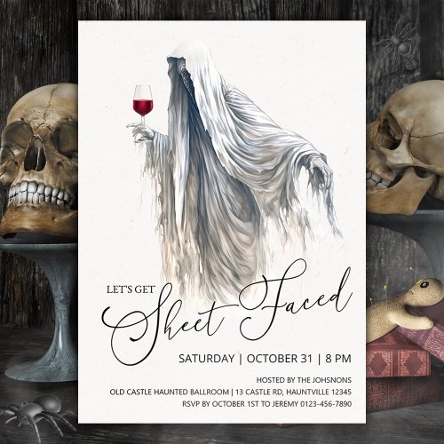 Lets Get Sheet Faced Ghost Wine Halloween Invitation