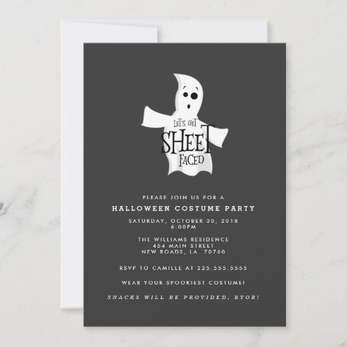 Lets Get Sheet Faced Halloween Costume Party Invitation