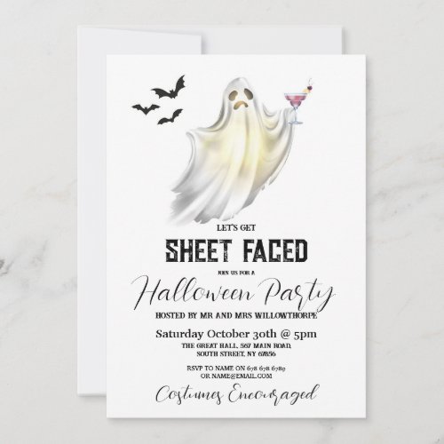 Lets Get Sheet Faced Halloween Party Ghost Fun Invitation