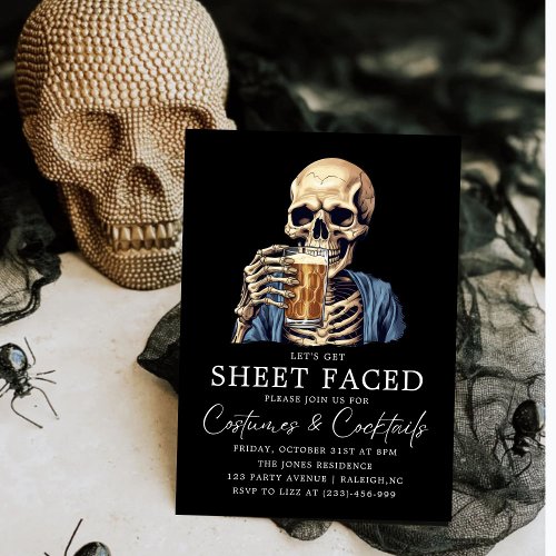 Lets Get Sheet Faced Skull Adult Halloween Party Invitation