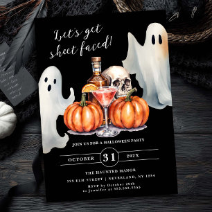 Let's Get SheetFaced Ghost Pumpkin Halloween Party Invitation