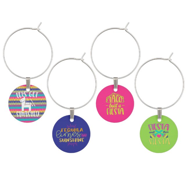 Let's Get Smashed Funny Fiesta Pinata Quotes Wine Charm (Staggered)