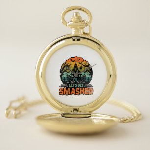 Lets Get Smashed Halloween Haunted House Sunset Ba Pocket Watch