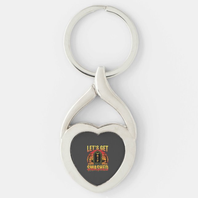 Lets Get Smashed Halloween Pumpkin Graveyard Keychain (Front)